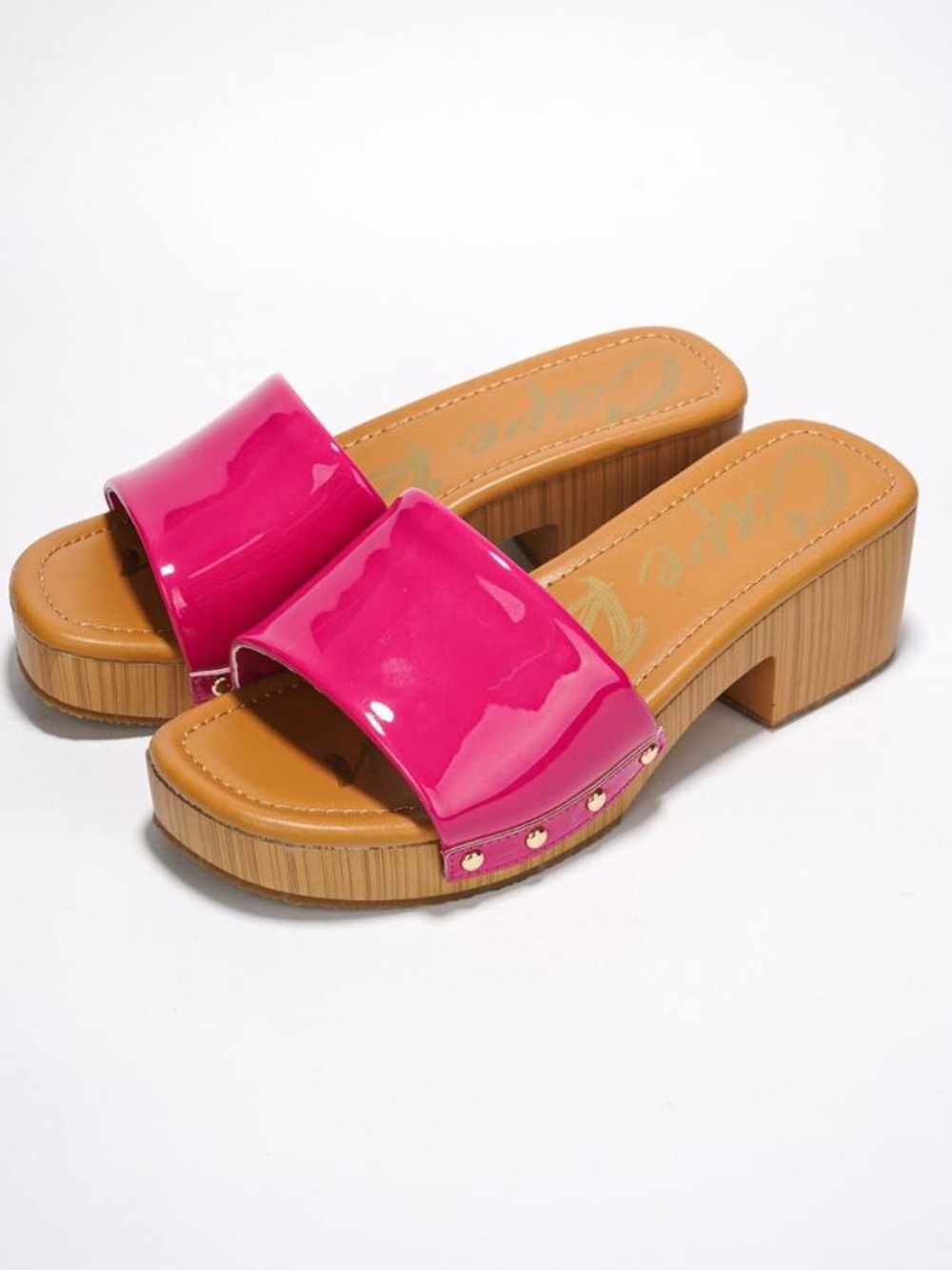 Cape Robbin Women’s Pink Patent Low Block Heel Slide Sandals Size 7 NWB